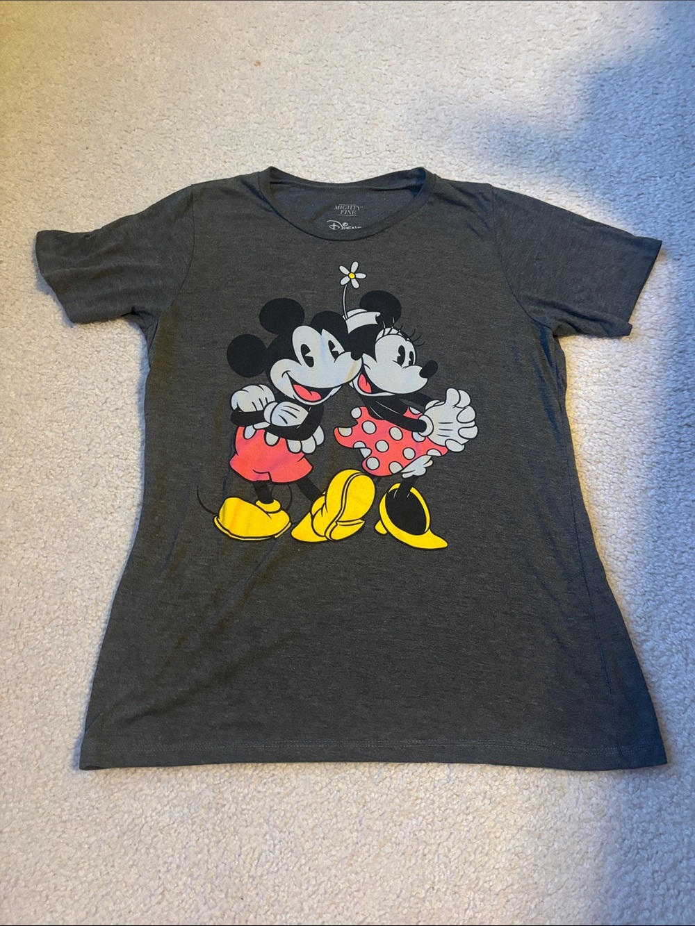 Disney Charcoal Women’s Tee with Yellow and Red Mickey & Minnie Graphic